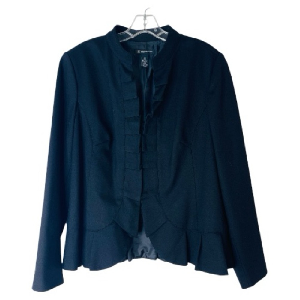 INC black ruffle preppy office blazer jacket 0X
